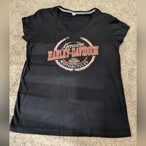 Harley-Davidson Logo V-Neck San Diego Ca Short Sleeve BLK Cotton Shirt Women's L